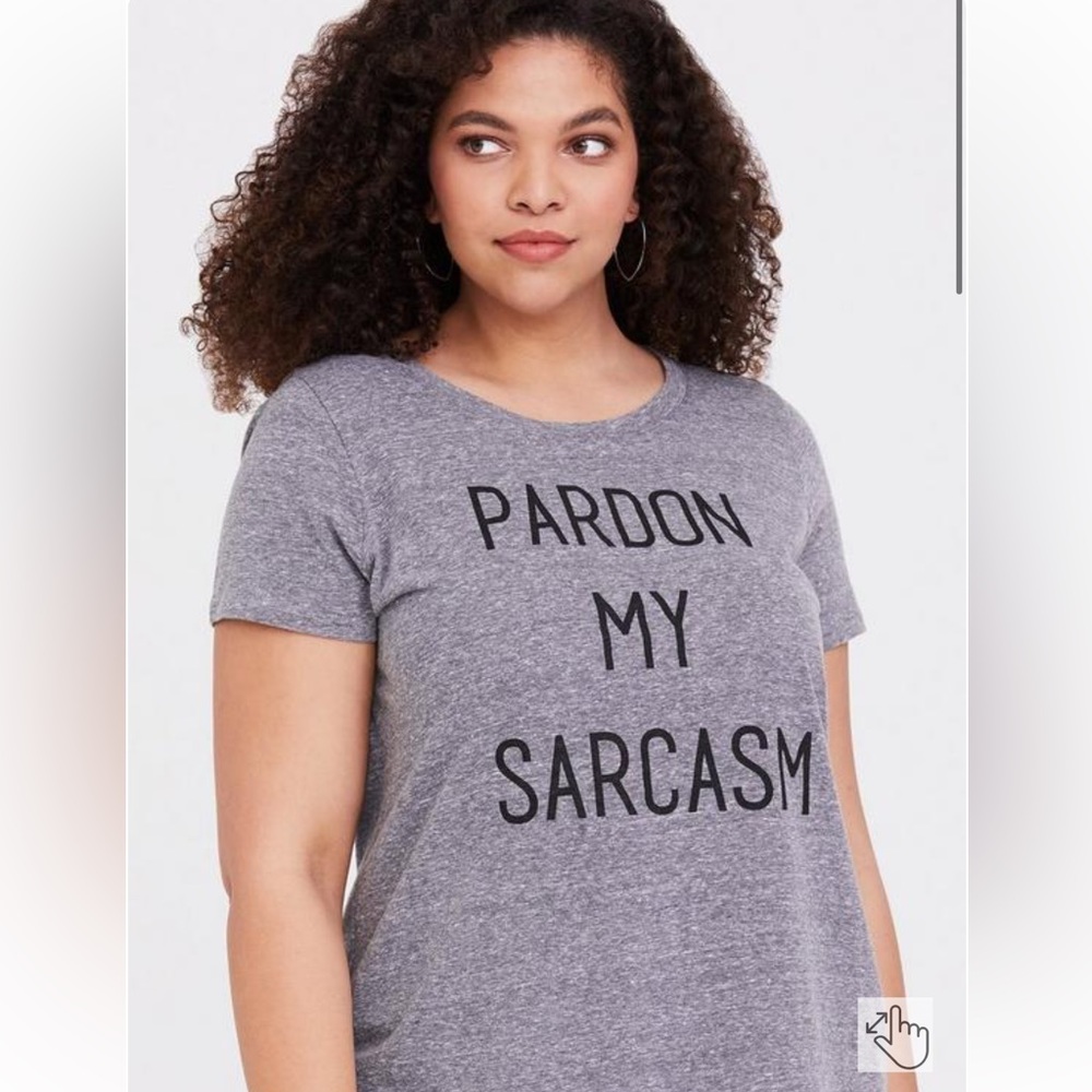 Torrid Pardon My Sarcasm Grey Triblend Slim Fit Crew Tee
